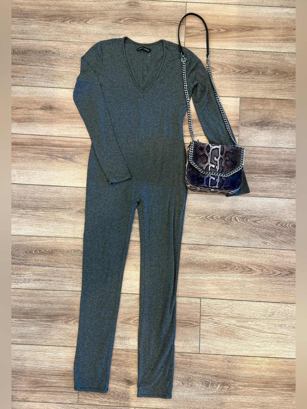 Naked Wardrobe Long Sleeve Gray Jumpsuit One-Piece Bodysuit Style Romper